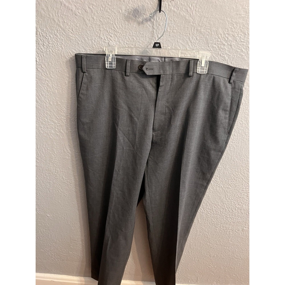 Chaps 40 x 32 Wool Blend Dress Men Pants Gray Pin Strip Flat Front